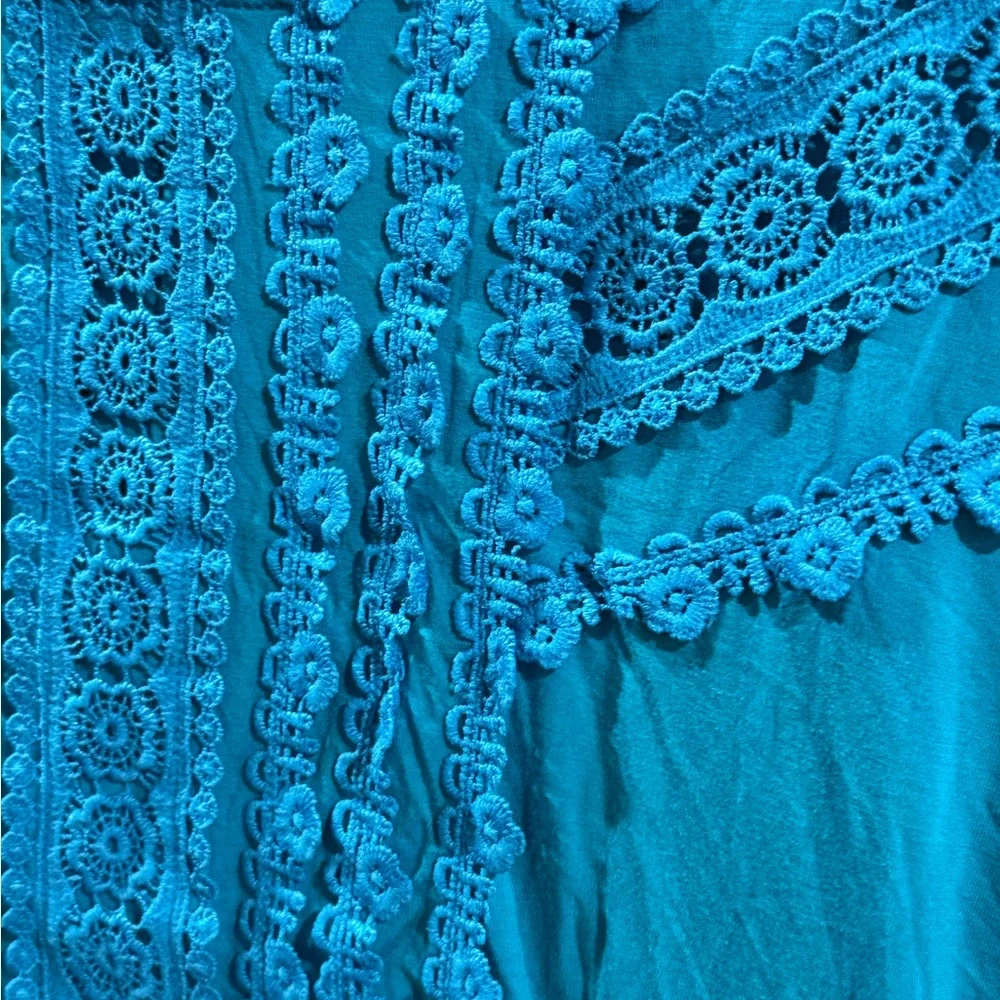 White Birch Teal Lace Ruffle Tunic Tank XL Boutique NWOT